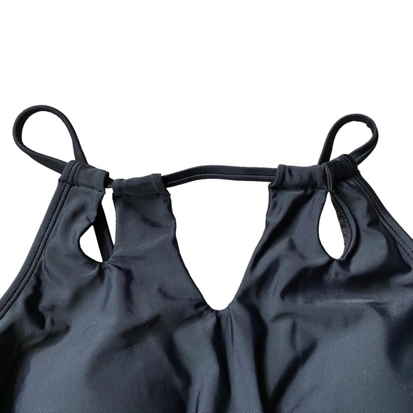 Cupshe large black high neck tummy control swimsuit bathing suit lace up back - Picture 6 of 16